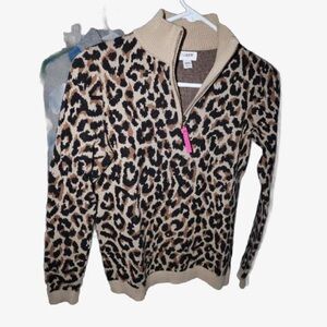 J. Crew Leopard Cheetah Print Quarter Zip Pullover